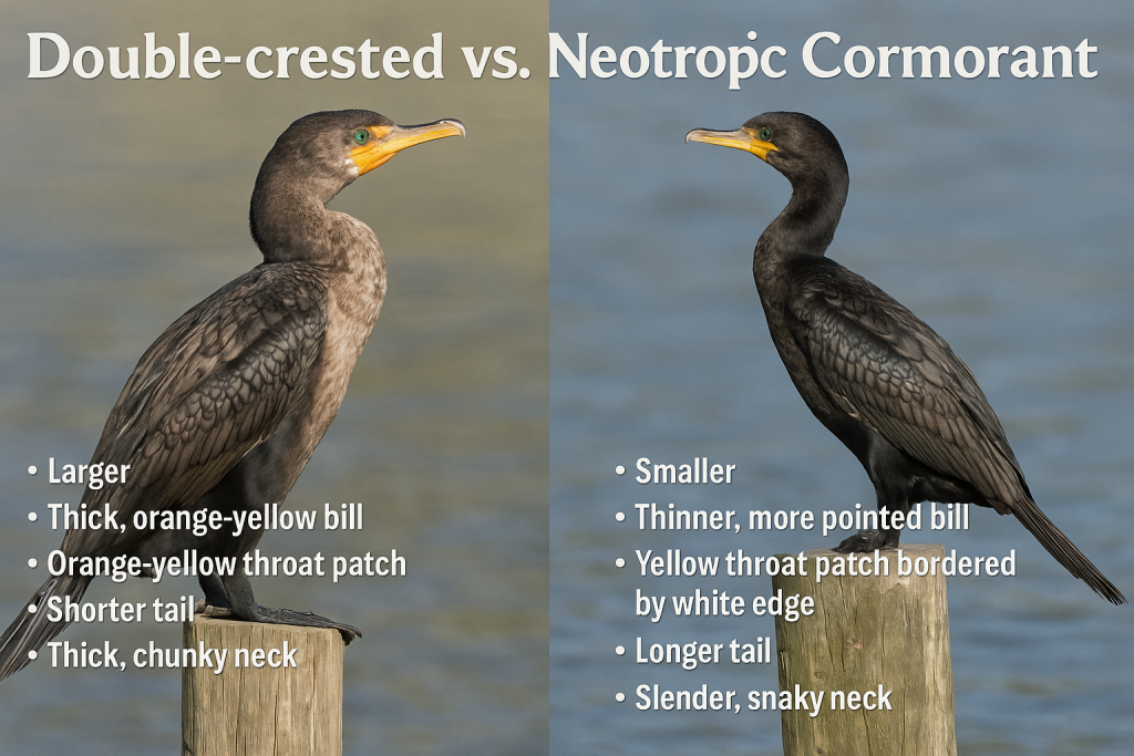 How to tell a Double-crested Cormorant from a Neotropic Cormorant