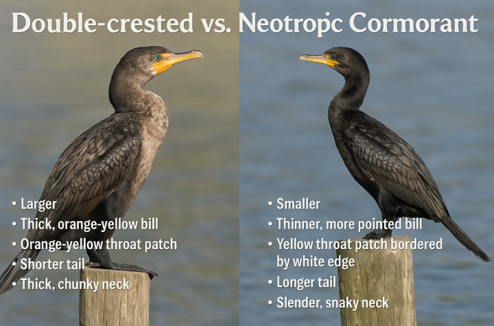 How to tell a Double-crested Cormorant from a Neotropic Cormorant