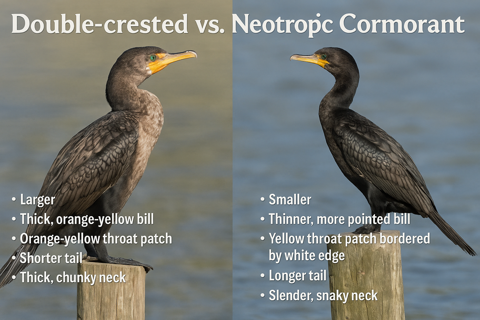 How to tell a Double-crested Cormorant from a Neotropic Cormorant