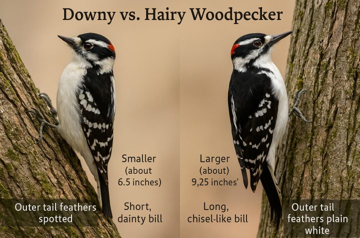 How to tell a Downey Woodpecker from a Hairy Woodpecker