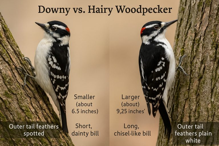 Downy vs. Hairy Woodpeckers IDs 11 How to tell a Downey Woodpecker from a Hairy Woodpecker