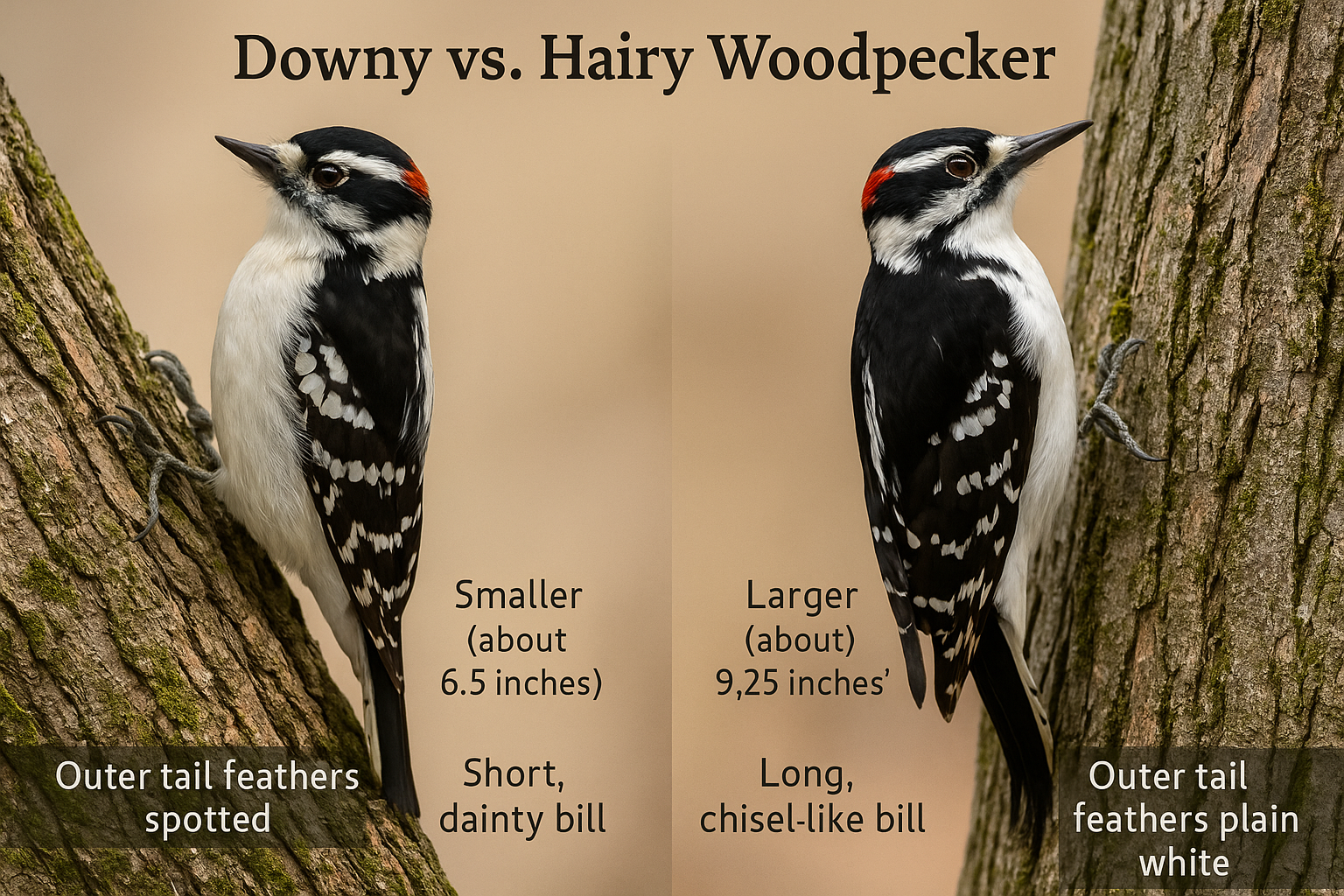 How to tell a Downey Woodpecker from a Hairy Woodpecker