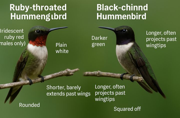 How to tell the difference between Roby-throated Hummingbirds vs. Black-chinned Hummingbirds.