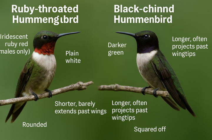 How to tell the difference between Roby-throated Hummingbirds vs. Black-chinned Hummingbirds.