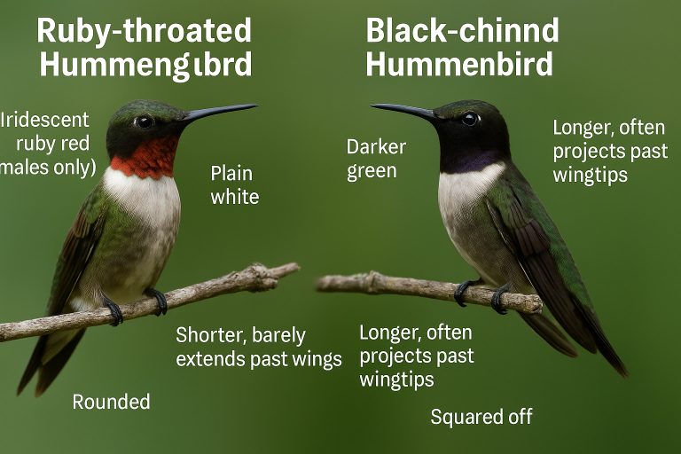 Ruby-throated Hummingbird Vs. Black-chinned Hummingbird IDs 10 How to tell the difference between Roby-throated Hummingbirds vs. Black-chinned Hummingbirds.