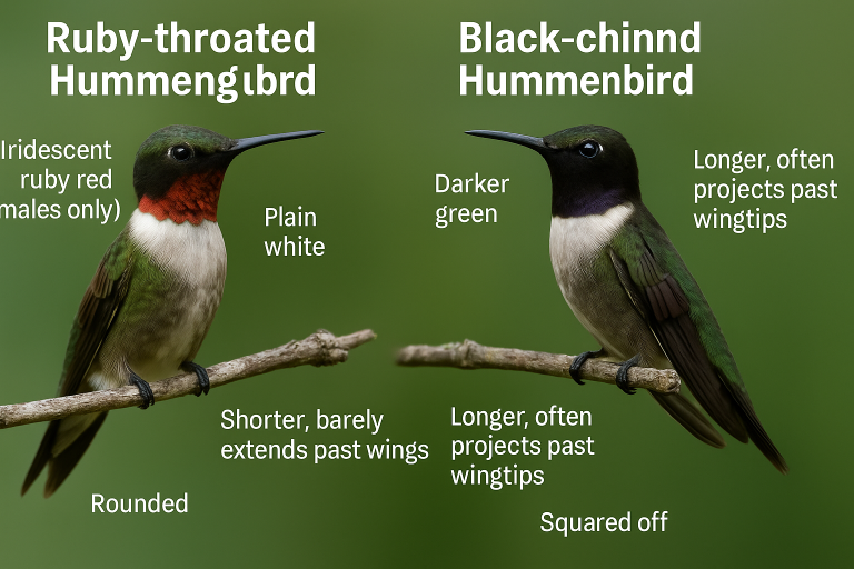 How to tell the difference between Roby-throated Hummingbirds vs. Black-chinned Hummingbirds.