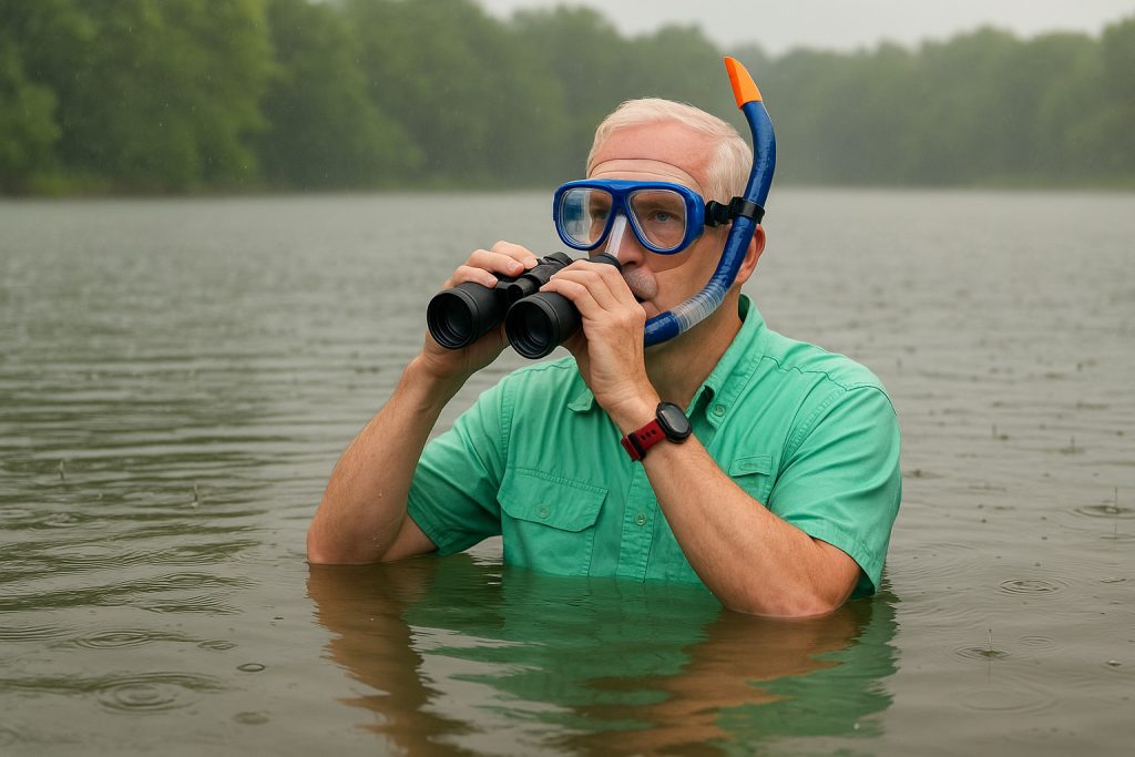 Michael snorkeling for warblers at Cooper Lake State Park